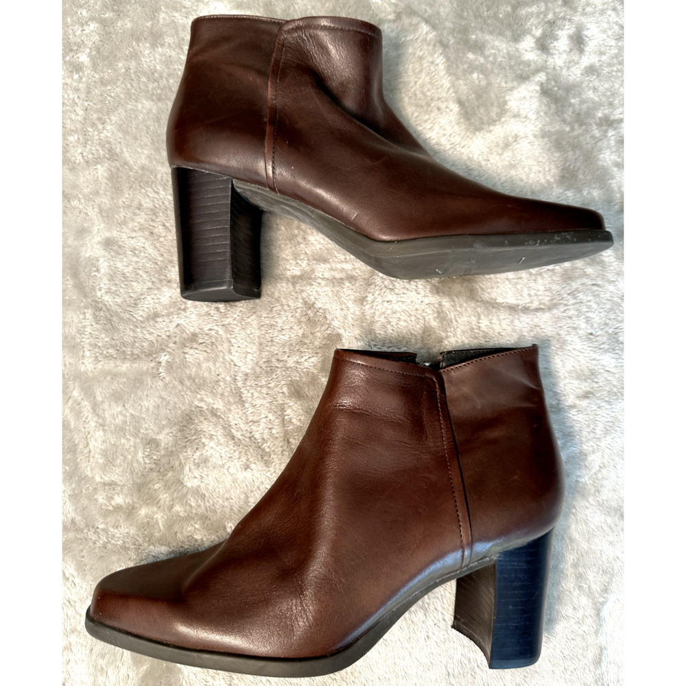 Enzo Angiolini Vintage Brown Leather Block Heel Boots Booties Size 7.5 Y2K 90s